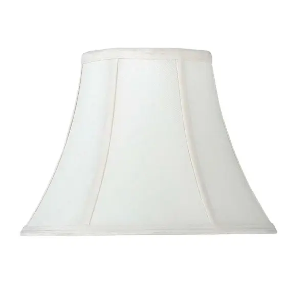 This 9-inch tall bell-shaped shade features stretched white faux silk with a lined interior for soft, diffused light. The spider fitting ensures compatibility with most standard lamp harps, making it ideal for refreshing existing fixtures.