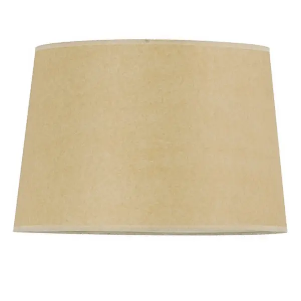 This 14-inch drum shade offers a timeless silhouette with a beige leatherette finish that complements both traditional and contemporary table lamps. Lightweight paper construction with rolled trim provides durability. - alternate view