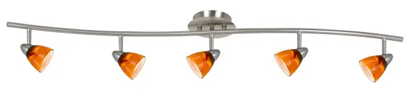 The Serpentine five-light pendant delivers contemporary style with its elongated 48-inch profile and brushed steel finish. Ideal for illuminating dining tables and kitchen islands with even, distributed light.