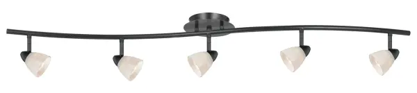 The Serpentine five-light pendant delivers contemporary style with its elongated 48-inch profile and dark bronze finish. Perfect for illuminating dining tables and kitchen islands with balanced, distributed light.