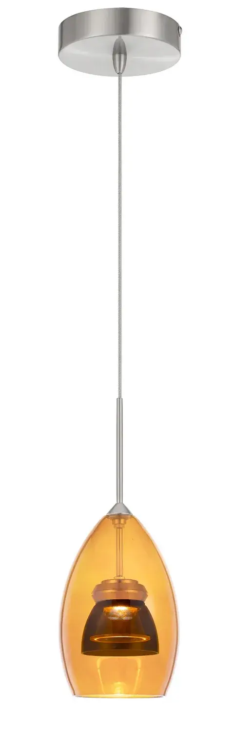 This compact LED mini pendant features a distinctive amber and smoke glass shade that creates warm, ambient lighting. With integrated 6W LED and dimming capability, it's perfect for task lighting or accent applications.