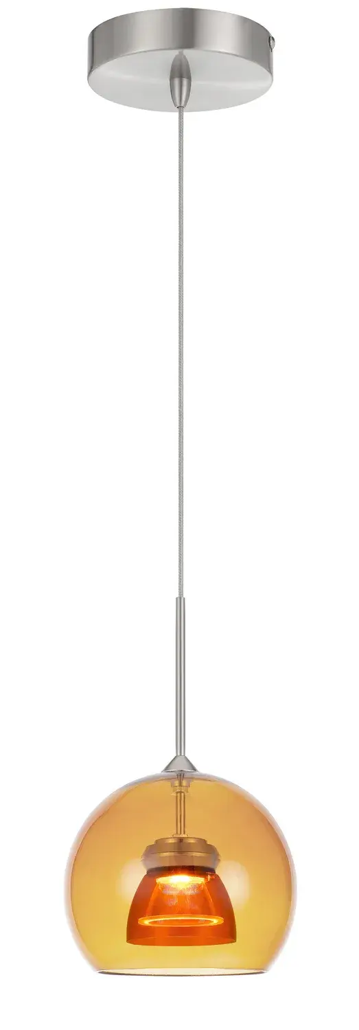 LED Mini Pendant in Amber Glass