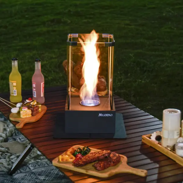 The MODENO TOMMA brings sophisticated warmth to any space with its clean-burning ethanol flame. Compact 12-inch square design features durable powder-coated steel construction and stainless steel burner for safe, ventless operation. - alternate view