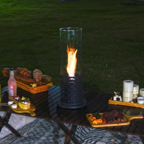 The MODENO Vornado brings sophisticated warmth to any space with its clean-burning ethanol flame. Compact at 7.9" square, this contemporary fireplace features durable powder-coated steel construction and a double-layer stainless steel burner for safe, ventless operation. - alternate view