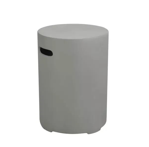 This round tank cover combines functionality with contemporary design, crafted from glass-fiber reinforced concrete. At 17.7 inches in diameter and 24.4 inches tall, it provides durable concealment for propane tanks.