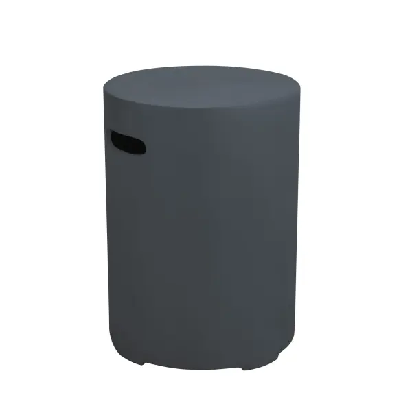 This round tank cover combines functionality with contemporary design, crafted from glass-fiber reinforced concrete. At 17.7 inches in diameter and 24.4 inches tall, it provides durable concealment for propane tanks. - alternate view