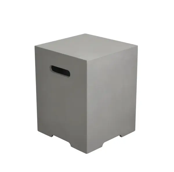 This square concrete tank cover provides a clean, modern solution for concealing propane tanks beneath fire tables. Handcrafted from glass-fiber reinforced concrete for durability in outdoor environments.