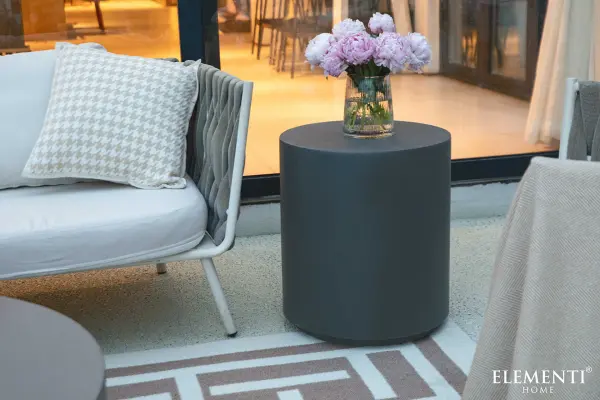 The ROME Column Series Side Table combines modern minimalist design with durable GFRC construction. Its compact 17.7" square profile and 20.3" height make it ideal for tight spaces while the concrete material offers weather resistance. - alternate view