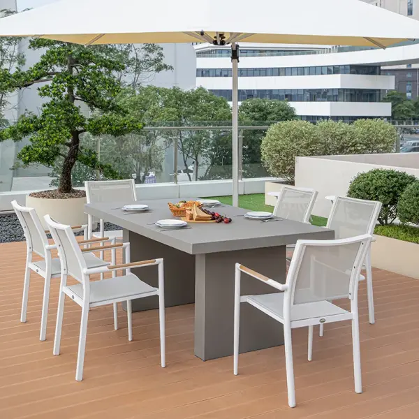 The Santiago Rectangle Dining Table brings bold contemporary style with its GFRC concrete construction. At 72 inches long, it comfortably seats 6-8 guests while making a dramatic design statement in modern dining spaces. - alternate view