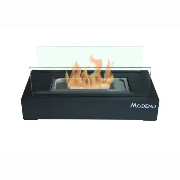 The Essen tabletop fireplace delivers real flame ambiance in a portable, ventless design. With its powder-coated steel construction and stainless steel burner, it provides 60 minutes of burn time and adjustable flame height.