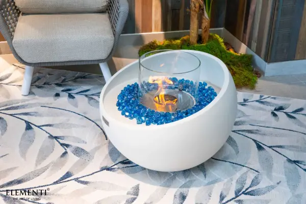 The Firenze combines artisanal concrete craftsmanship with modern ethanol technology. Features a 304 stainless steel burner with adjustable flame, 28,000 BTU heat output, and versatile indoor-outdoor use. - alternate view