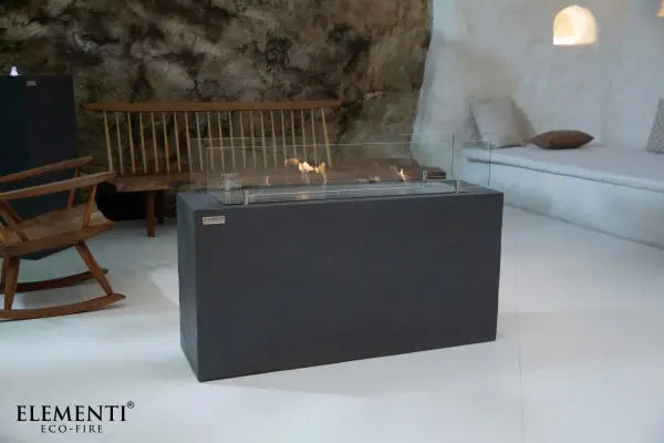 The Fussen combines handcrafted glass-fiber reinforced concrete with a premium stainless steel burner, delivering 21,000 BTUs of adjustable heat. Perfect for creating ambiance in both indoor and outdoor spaces. - alternate view