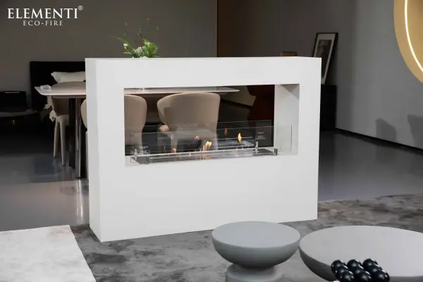 The Prague combines functional furniture with ambient warmth, featuring handcrafted glass-fiber reinforced concrete construction and a 95% ethanol burner. With 21,000 BTU adjustable heat output and 8-hour burn time, it's perfect for year-round entertaining. - alternate view