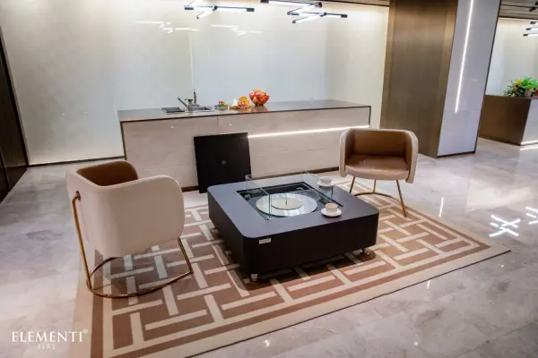 The Perth Ethanol Fire Table combines contemporary design with functional warmth. Featuring handcrafted glass-fiber reinforced concrete construction and a 304 stainless steel burner, it delivers up to 43,000 BTUs of adjustable heat for 3.5-13 hours of burn time. - alternate view