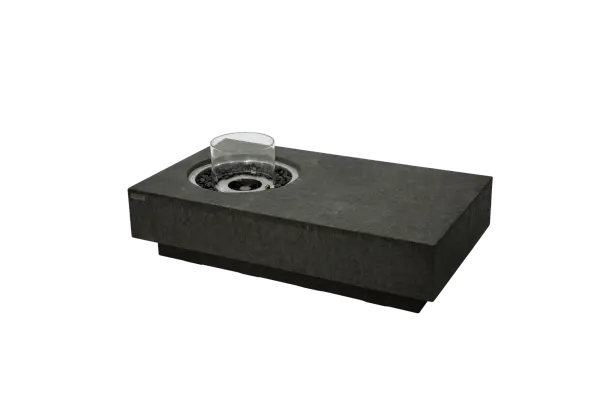 The Metropolis combines handcrafted glass-fiber reinforced concrete with a stainless steel ethanol burner for versatile ambiance. Features adjustable heat output up to 28,000 BTUs and 2-5.5 hour burn time.