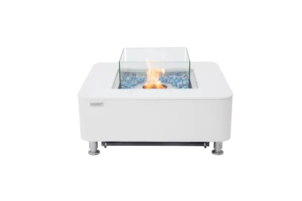 The Aegean combines artisanal concrete craftsmanship with marble porcelain elegance, featuring a 28,000 BTU adjustable ethanol burner. Perfect for creating ambiance both indoors and outdoors with 2-5.5 hour burn time.