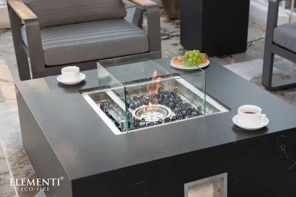 The Sofia Smart Ethanol Fire Table combines elegant marble porcelain with intelligent one-touch fuel refilling and electronic ignition. With 27,000 BTU adjustable heat output and 5.5-hour burn time, it's perfect for indoor-outdoor entertaining. - alternate view
