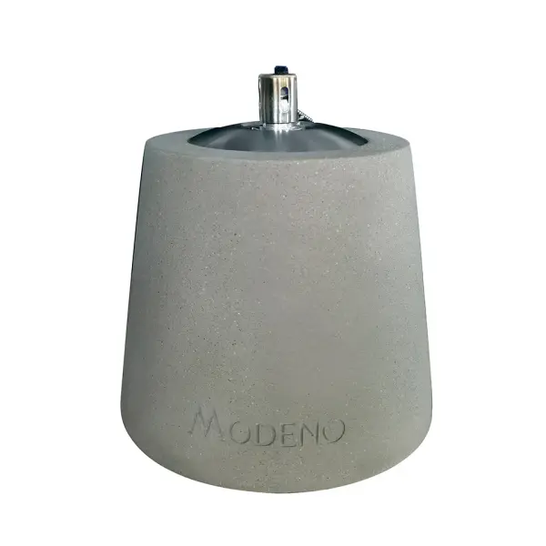 This contemporary oil lamp combines industrial concrete aesthetics with functional ambient lighting. Features a stainless steel burner with adjustable flame height and approximately 60 minutes of burn time per fill.