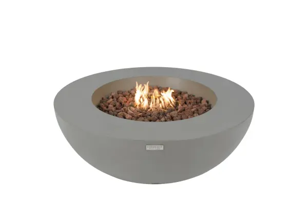 The Elementi Lunar Bowl Fire Table combines contemporary design with powerful 45,000 BTU heat output. Handcrafted from glass-fiber reinforced concrete with stainless steel burner components, this outdoor centerpiece is CSA certified.