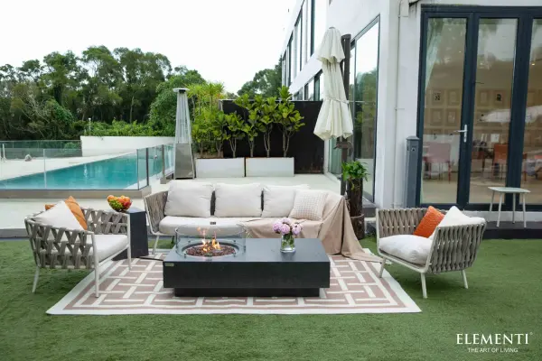 The Elementi Metropolis Fire Table combines contemporary design with powerful 45,000 BTU heat output. Handcrafted from glass-fiber reinforced concrete with stainless steel burner components, it's CSA and CE certified for safety. - alternate view