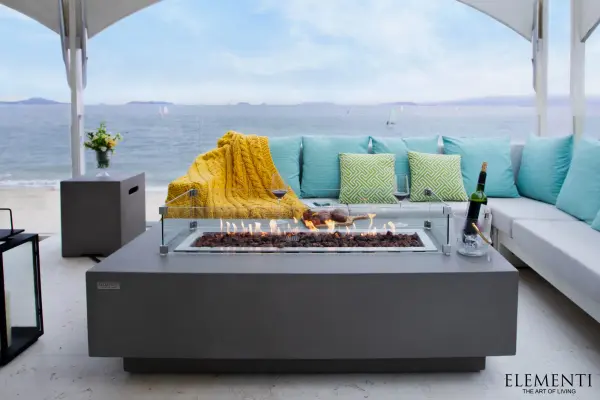 The Elementi Granville Fire Table combines contemporary design with powerful 45,000 BTU heat output. Handcrafted from glass-fiber reinforced concrete with a 30-inch stainless steel burner, it's CSA and CE certified for safety. - alternate view