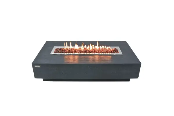 The Hampton Fire Table combines handcrafted glass-fiber reinforced concrete construction with a powerful 45,000 BTU burner system. Its 55.9-inch length makes it ideal for outdoor entertaining spaces.