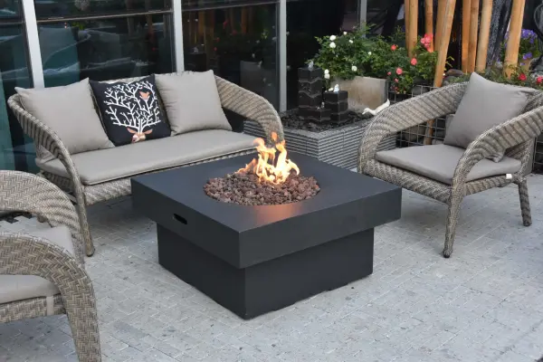 The Modeno Branford Fire Table combines contemporary design with powerful 50,000 BTU heat output. Built from glass-fiber reinforced concrete with stainless steel burner components, it's CSA and CE certified for safety. - alternate view