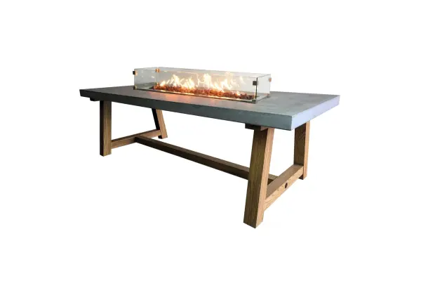 The Elementi Sonoma combines sophisticated outdoor dining with a dramatic 30-inch fire feature. Handcrafted concrete top paired with natural ashwood base creates a striking centerpiece for patios and outdoor entertaining spaces.