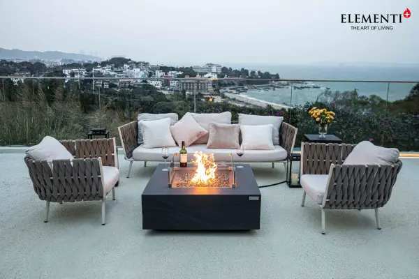 The Roraima Fire Table combines handcrafted glass-fiber reinforced concrete with a powerful 60,000 BTU stainless steel burner. Perfect for outdoor entertaining with included accessories and 2-year warranty. - alternate view