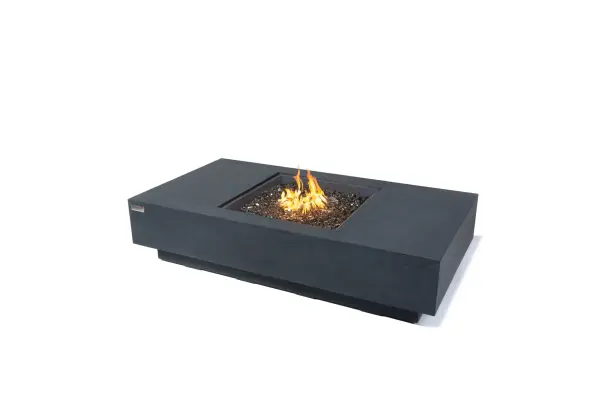 The Elementi Plus Cannes Fire Table combines handcrafted glass-fiber reinforced concrete construction with a powerful 60,000 BTU burner system. Features push-button ignition, stainless steel components, and includes bronze fire glass, canvas cover, and aluminum lid.