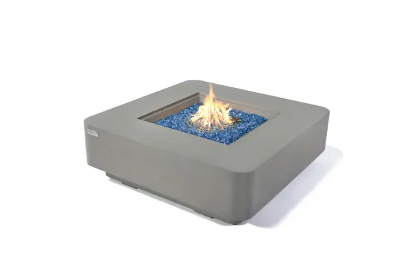 The Lucerne Fire Table combines contemporary design with powerful 60,000 BTU heat output. Handcrafted from glass-fiber reinforced concrete with stainless steel burner, it includes Caribbean blue fire glass and complete accessories.