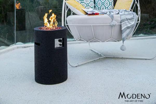 The Modeno Lava Tube Fire Pit combines contemporary design with powerful 40,000 BTU heat output. Features glass-fiber reinforced concrete construction, stainless steel burner, and convenient push-button ignition. - alternate view
