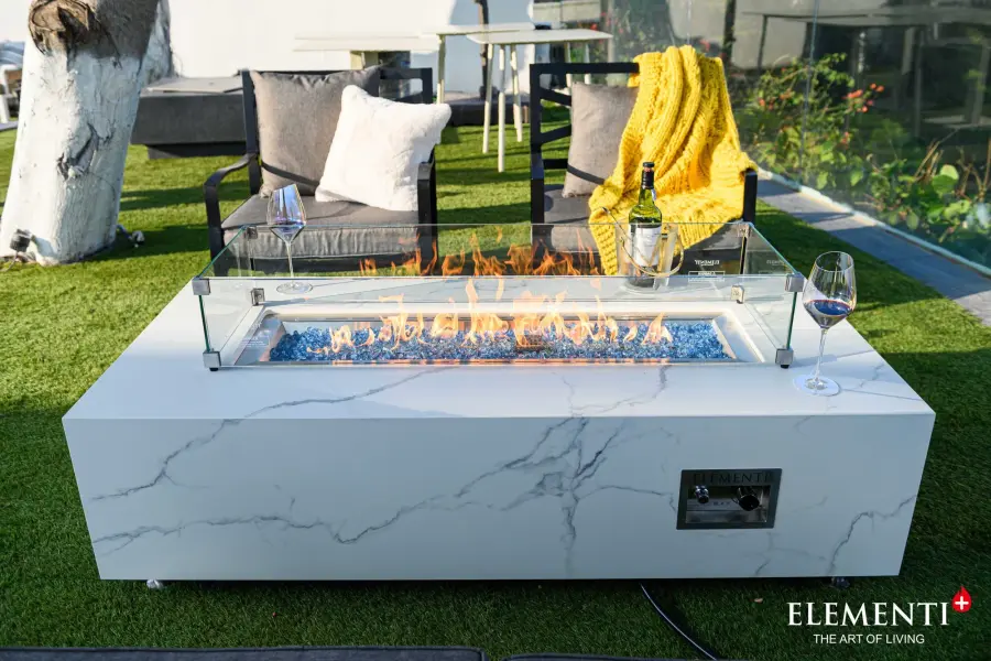 ELEMENTI PLUS Carrara Marble Porcelain Fire Table - Image 2