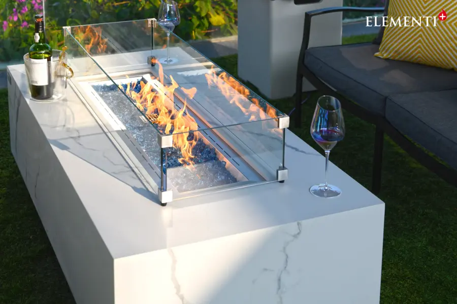 ELEMENTI PLUS Carrara Marble Porcelain Fire Table - Image 4