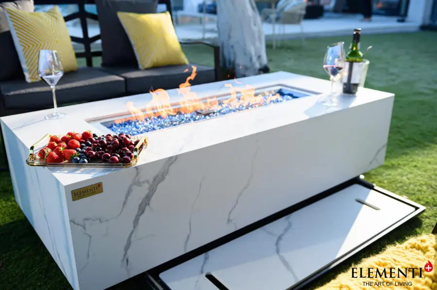 ELEMENTI PLUS Carrara Marble Porcelain Fire Table - Image 5