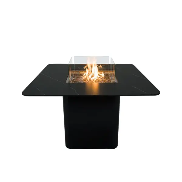 The Brugge combines elegant marble porcelain with powerful 60,000 BTU heating, creating a stunning centerpiece for outdoor entertaining. CSA certified with concealed propane storage and premium bronze fire glass.