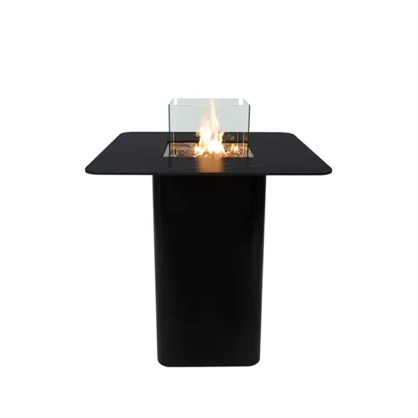 The Koln combines sophisticated marble porcelain construction with powerful heating capability. This bar-height fire table features a 304 stainless steel burner system, push-button ignition, and includes wind screen and bronze fire glass.