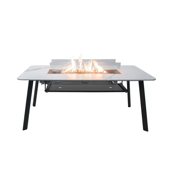 The Oslo combines sophisticated marble porcelain styling with powerful 60,000 BTU heating capability. This 70-inch dining table features a 30-inch stainless steel burner, making it perfect for year-round outdoor entertaining.