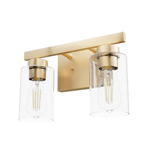 The amazing design of the Hartland vanity brightens your space and enhances your style. A mix of rustic and modern this design is a perfect fit in any space. Our assortment of finishes allows you to find the perfect light for your style. You can create a cohesive look throughout your home with other lights and fans from the Hartland collection. Rated for indoor spaces exposed to humidity Requires 2 E26 bulbs. Bulbs not included. Mounts Up or Down INDOOR-DAMP RATED: For use in indoor spaces exposed to humidity like bathrooms and laundry rooms. BULB RECOMMENDATION: Maximum W per light bulb or equivalent LED bulb. Bulbs not included. PICTURED HERE: Match our image using ST64 Edison light bulbs. WARRANTY: One-year limited warranty backed by the trusted experts at Hunter.