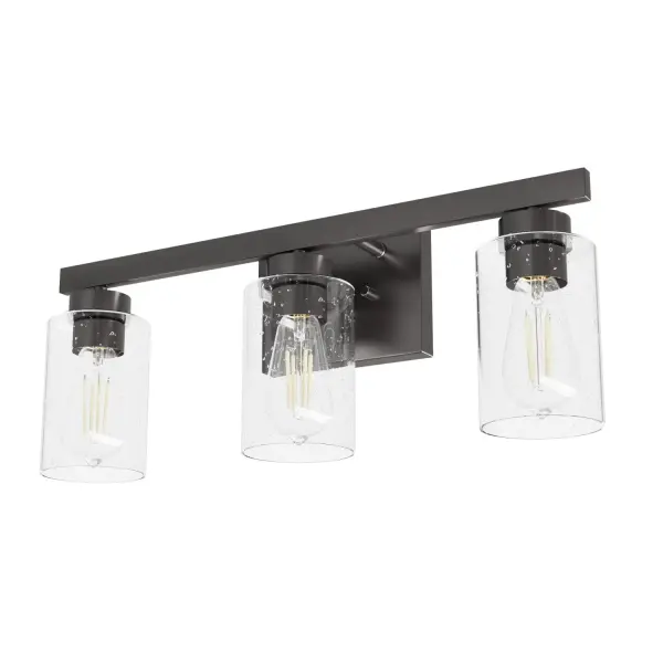 The simply perfect style of the Hartland vanity brightens your space and enhances your style. A mix of rustic and modern this design is a perfect fit in any space. Our assortment of finishes allows you to find the perfect light for your style. You can create a cohesive look throughout your home with other lights and fans from the Hartland collection. Rated for indoor spaces exposed to humidity Requires 3 E26 bulbs. Bulbs not included. Mounts Up or Down INDOOR-DAMP RATED: For use in indoor spaces exposed to humidity like bathrooms and laundry rooms. BULB RECOMMENDATION: Maximum W per light bulb or equivalent LED bulb. Bulbs not included. PICTURED HERE: Match our image using ST64 Edison light bulbs. WARRANTY: One-year limited warranty backed by the trusted experts at Hunter. - alternate view