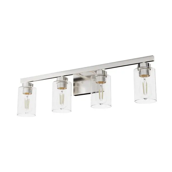 The simply perfect style of the Hartland vanity brightens your space and enhances your style. A mix of rustic and modern this design is a perfect fit in any space. Our assortment of finishes allows you to find the perfect light for your style. You can create a cohesive look throughout your home with other lights and fans from the Hartland collection. Rated for indoor spaces exposed to humidity Requires 4 E26 bulbs. Bulbs not included. INDOOR-DAMP RATED: For use in indoor spaces exposed to humidity like bathrooms and laundry rooms. BULB RECOMMENDATION: Maximum W per light bulb or equivalent LED bulb. Bulbs not included. PICTURED HERE: Match our image using ST64 Edison light bulbs. WARRANTY: One-year limited warranty backed by the trusted experts at Hunter.