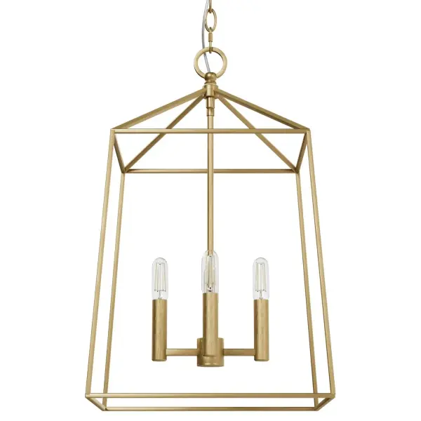 Incorporating elements of the "vintage greenhouse" style, the Fair Oaks Lantern Pendant exudes classic delicacy with an effervescent glow. The distinct sharp, geometric lines of this piece work in concert with the soft light it casts, making it a perfect addition to kitchens and dining rooms. This unique pendant, designed through a creative collaboration with Jasmine Roth, is poised to elevate any style, infusing an air of elegance and beauty in any setting. This stunning pendant light is designed to make an impact, creating a focal point in any room. Make a statement with the Fair Oaks Pendant and enjoy its timeless beauty for years to come. Rated for Indoor use only Requires 4 E12 Bulbs. Bulbs not included. Transitional design MADE FOR INDOORS: For use in indoor spaces like kitchens, bedrooms, living rooms, dining rooms, and entryways. BULB RECOMMENDATION: Maximum 60 W per light bulb or equivalent LED bulb. Bulbs not included. PICTURED HERE: Match our image using T6 Edison light bulbs. Bulbs not included. TRANSITIONAL: The transitional style celebrates natural light and a relaxed feel with smooth, blending details that create warm yet modern spaces with the best of both worlds; elegant, minimal and adaptable. CUSTOMIZABLE HANGING OPTIONS: With the minimum required cord, the hanging length is 24.75 inches. When using all of the included extensions, the maximum hanging length is 169.75 inches. WARRANTY: One-year limited warranty backed by the trusted experts at Hunter.