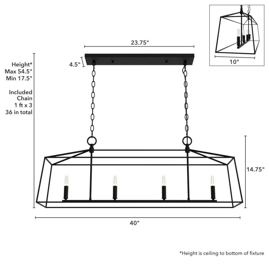 Fair Oaks Four Light Linear Chandelier in Matte Black - Image 8