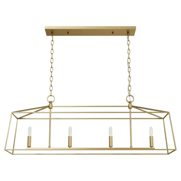 The Fair Oaks chandelier blends geometric precision with warm, inviting light. Its vintage greenhouse aesthetic and luxe gold finish make it a versatile statement piece that works beautifully over kitchen islands and dining tables.