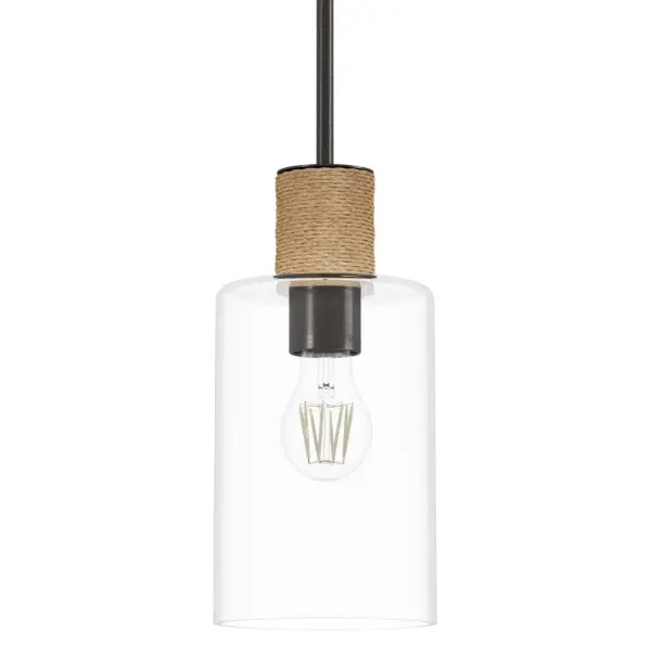 The Vanning Mini Pendant achieves the perfect blend of vintage charm and trendy coastal style. Its clear glass diffusor and rope detailing elevate your space and showcase your unique style. Designed in collaboration with Jasmine Roth, the Vanning Collection features a one-of-a-kind, hand-crafted touch that you can replicate in your own home. Mix and match with other fixtures from the Jasmine Roth Collection or our ceiling fan designs to complete your look. Rated for Indoor use only Requires 1 E26 Bulbs. Bulbs not included. Modern design MADE FOR INDOORS: For use in indoor spaces like kitchens, bedrooms, living rooms, dining rooms, and entryways. BULB RECOMMENDATION: Maximum 60 W per light bulb or equivalent LED bulb. Bulbs not included. PICTURED HERE: Match our image using A19 Edison light bulbs. Bulbs not included. MODERN: The clean lines of the modern interior design style uses a monochromatic color palette that features minimalism, natural materials, and natural light. CUSTOMIZABLE HANGING OPTIONS: With the minimum required cord, the hanging length is 21.25 inches. When using all of the included extensions, the maximum hanging length is 69.25 inches. WARRANTY: One-year limited warranty backed by the trusted experts at Hunter.