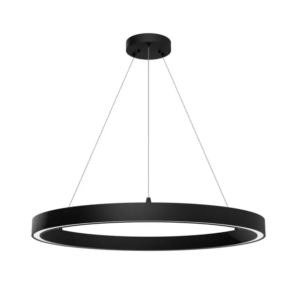 Dazzle your d&amp;eacute:cor with the Canoga LED Chandelier from the Jasmine Roth collection. This modern, minimalist fixture features a striking 30" diameter circular design in Matte Black. Crafted from durable aluminum with an acrylic diffuser, it offers a sleek, adjustable height for versatile placement. Perfect for adding a touch of sophistication and contemporary elegance to any space, the Canoga Chandelier seamlessly blends form and function. Rated for Indoor use only. Integrated LED light included. Down Mount Only FORMAL MODERN: Elegant, structured, sophisticated. MADE FOR INDOORS: For use in indoor spaces like kitchens, bedrooms, living rooms, dining rooms, and entryways. HIGH-QUALITY ILLUMINATION: CRI 90 for true-to-life color rendering and 1063 lumens. SLEEK DESIGN: Features a durable aluminum body with an acrylic diffuser for a modern, streamlined look. VERSATILE SIZING: 30" diameter with adjustable height, perfect for various ceiling heights and room sizes. ENERGY EFFICIENT: Provides ample light while maintaining energy efficiency, perfect for contemporary spaces. ENHANCED LIGHTING: Dimmable 43W, 3000K LED light with a bright 1063 lumens output, ensuring optimal illumination. WARRANTY: One-year limited warranty backed by the trusted experts at Hunter.