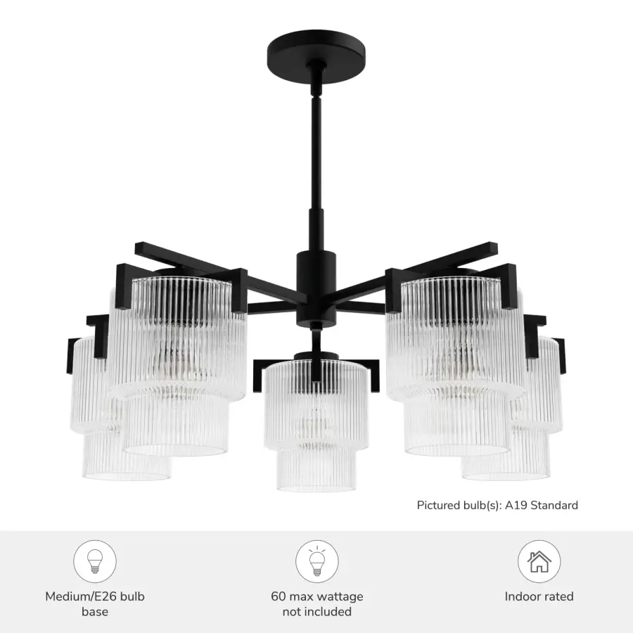 Ontario Five Light Chandelier in Matte Black - Image 8