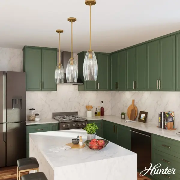 The Rossmoor pendant brings 1920s-inspired elegance to contemporary spaces with its fluted glass and luxe gold finish. Designed by Jasmine Roth, it's perfectly sized for layering over islands or creating focal points in smaller spaces. - alternate view