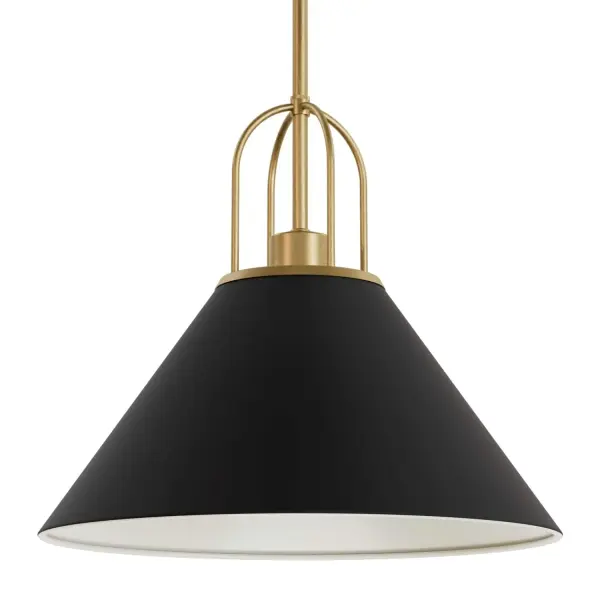 Exuding simplicity and elegance, the Carrington Isle Collection, designed in collaboration with Jasmine Roth, infuses any space with an aura of sophistication and grace. Boasting exquisite arched details, a striking two-tone finish, and sleek metal shades, the cone-shaped shade accentuates the streamlined silhouette of the Carrington Isle, radiating a subtle yet refined elegance. The Carrington Isle Collection effortlessly transforms any room into a luxurious haven, enchanting your guests with its resplendent shades and distinctive geometric accents. Elevate your home decor with this exquisite fixture and bask in the captivating ambiance it creates. Rated for Indoor use only Requires 1 E26 Bulbs. Bulbs not included. Transitional design MADE FOR INDOORS: For use in indoor spaces like kitchens, bedrooms, living rooms, dining rooms, and entryways. BULB RECOMMENDATION: Maximum 60 W per light bulb or equivalent LED bulb. Bulbs not included. PICTURED HERE: Match our image using A19 Edison light bulbs. Bulbs not included. TRANSITIONAL: The transitional style celebrates natural light and a relaxed feel with smooth, blending details that create warm yet modern spaces with the best of both worlds; elegant, minimal and adaptable. CUSTOMIZABLE HANGING OPTIONS: With the minimum required cord, the hanging length is 23.5 inches. When using all of the included extensions, the maximum hanging length is 71.5 inches. WARRANTY: One-year limited warranty backed by the trusted experts at Hunter.