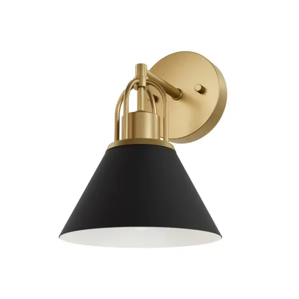 Infused with simplicity and elegance and designed in collaboration with Jasmine Roth, the Carrington Isle Sconce illuminates any space with a refined class and style. Showcasing exquisite arched details, a striking two-tone finish, and sleek, cone-shaped metal shades, the streamlined silhouette of the Carrington Isle, radiates a subtle yet sophisticated elegance. The Carrington Isle Collection effortlessly transforms any room into a luxurious haven, enchanting your guests with its resplendent shades and distinctive geometric accents. Rated for indoor spaces exposed to humidity Requires 1 E26 Bulbs. Bulbs not included. Down Mount Only TRANSITIONAL: Light, relaxed, elegant. INDOOR-DAMP RATED: For use in indoor spaces exposed to humidity like bathrooms and laundry rooms. BULB RECOMMENDATION: Maximum 60 W per light bulb or equivalent LED bulb. Bulbs not included. PICTURED HERE: Match our image using A19 Edison light bulbs. Bulbs not included. TRANSITIONAL: The transitional style celebrates natural light and a relaxed feel with smooth, blending details that create warm yet modern spaces with the best of both worlds; elegant, minimal and adaptable. WARRANTY: One-year limited warranty backed by the trusted experts at Hunter.